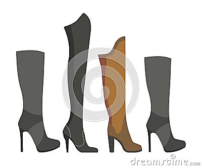 Womens leather and suede boots on high heels Vector Illustration