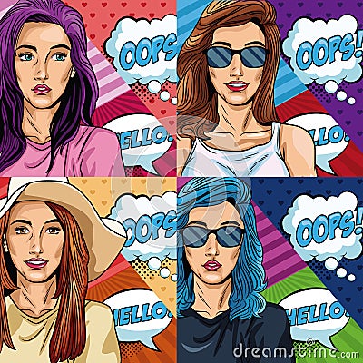 Womens with oops bubble pop art Vector Illustration