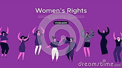 Womens Rights web landing page template Vector Illustration