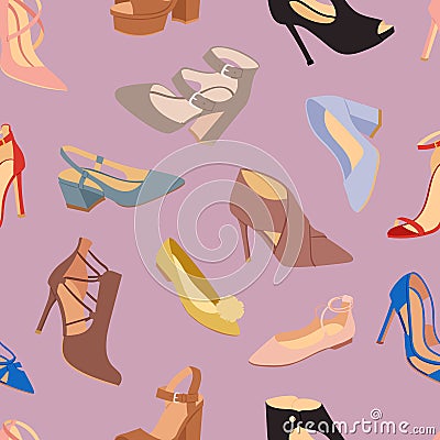 Womens shoes flat fashion footwear design vector seamless patterns background Vector Illustration