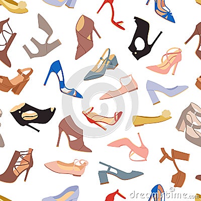 Womens shoes flat fashion footwear design vector seamless patterns background Vector Illustration