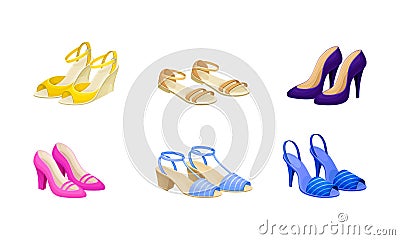 Womens Shoes with High Heels and Flat Sole Vector Set Vector Illustration