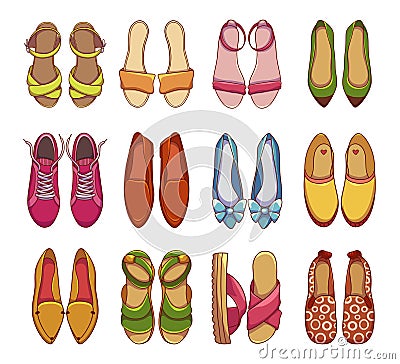 Womens shoes and sneakers vector illustrations set Vector Illustration