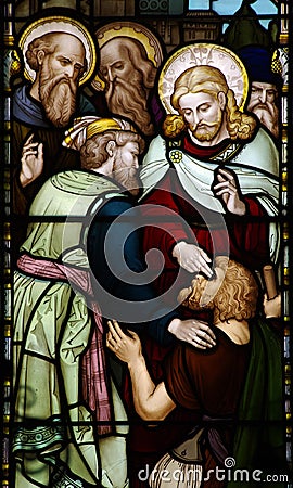 Wonder of Jesus: curing a blind man Stock Photo