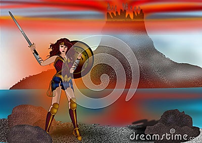 Wonder woman and the mountain background Editorial Stock Photo