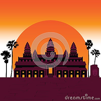 7 Wonder of the world Angkor Temple Vector Illustration
