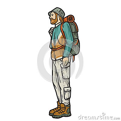 Wonderer or backpack traveler nature explorer man Vector Illustration