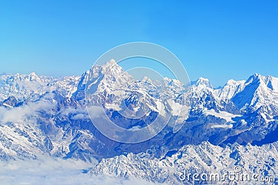 Wonderful aerial views in Nepal fly over to mountain Everest Himalaya Stock Photo
