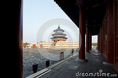 Wonderful and amazing Beijing temple - Temple of Heaven in Beijing, China. Hall of Prayer for Good Harvest.. Editorial Stock Photo