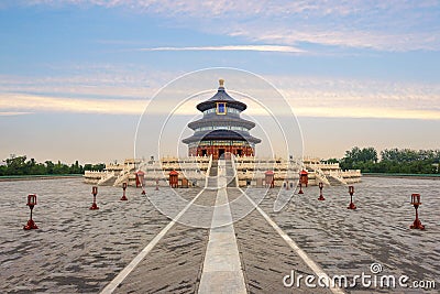 Wonderful and amazing Beijing temple - Temple of Heaven in Beijing, China. Hall of Prayer for Good Harvest.. Stock Photo