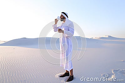 Wonderful beginning of morning for Arab guy in middle of huge de Stock Photo