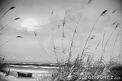 Wonderful black and white nice photos of boat and beach used as illustration wallpaper abstract background cards design decoration Cartoon Illustration
