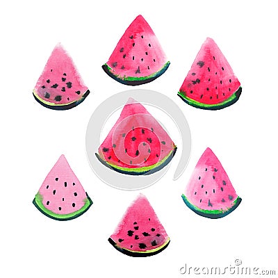 Wonderful bright colorful delicious tasty yummy ripe juicy cute lovely red summer fresh dessert slices of watermelon pat Cartoon Illustration