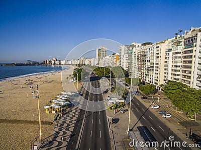 Famous boardwalk of Copacabana beach with trees - Rio de Janeiro Brazil Stock Photo