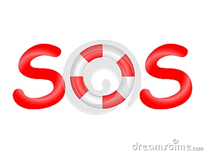 A wonderful concept of a red `SOS` inscription on a white background Vector Illustration