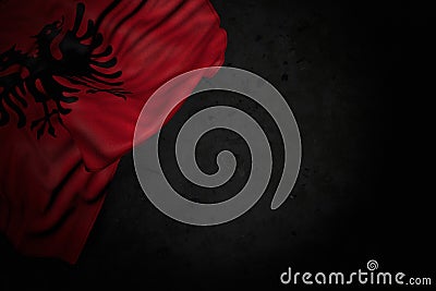 wonderful dark illustration of Albania flag with large folds on black stone with free place for your content - any feast flag 3d Cartoon Illustration