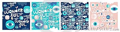 Wonderful Day Abstract Psychedelic Vector Pattern set. Vector Illustration