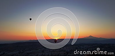 wonderful early sunrise on air balloon Stock Photo