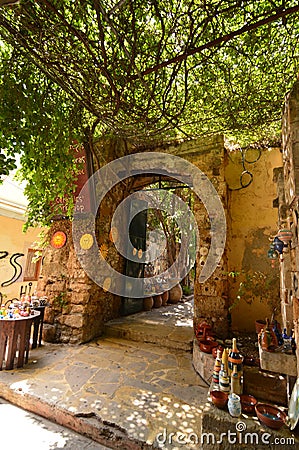 Wonderful Entrance To Ceramic Souvenir Shop In Chania. History Architecture Travel. Editorial Stock Photo