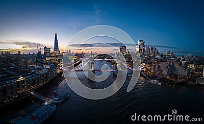 Wonderful evening view over London and Tower Bridge from above Editorial Stock Photo
