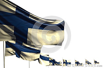 Beautiful independence day flag 3d illustration - Finland isolated flags placed diagonal, illustration with soft focus and place Cartoon Illustration