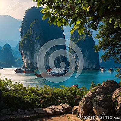 The wonderful Ha Long Bay, Unesco world heritage in Vietnam made with Generative AI Stock Photo