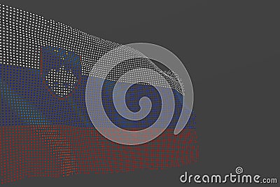 Nice any holiday flag 3d illustration - digital picture of Slovenia isolated flag made of glowing dots wave on grey background Cartoon Illustration