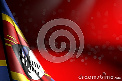 Wonderful image of Swaziland flag hanging in corner on red with bokeh and free space for your text - any feast flag 3d Cartoon Illustration