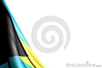 Pretty any feast flag 3d illustration - isolated picture of Bahamas flag hanging diagonal - mockup on white with place for text Cartoon Illustration