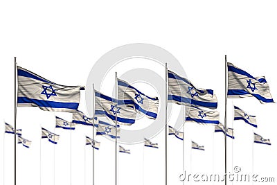 Wonderful Israel isolated flags placed in row with soft focus and place for your content - any occasion flag 3d illustration Cartoon Illustration