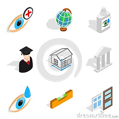 Wonderful job icons set, isometric style Vector Illustration