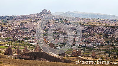 Wonderful landscape of Cappadocia in Turkey, near Goreme. Uchisar on view Stock Photo