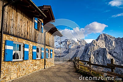 Wonderful landscape of the Dolomites Alps. Amazing view of Marmolada mountain. Location: South Tyrol, Dolomites, Italy. Travel in Stock Photo