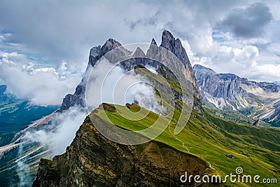 Wonderful landscape of the Dolomites Alps. Odle mountain range, Seceda peak in Dolomites, Italy. Artistic picture. Beauty world Stock Photo