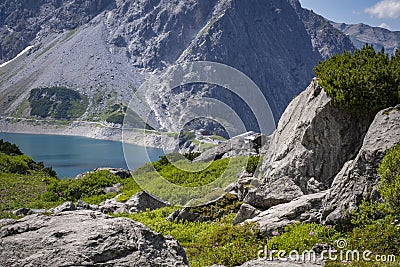 Landscape at the Luenersee with dam wall Stock Photo