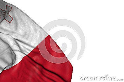 Wonderful memorial day flag 3d illustration - Malta flag with big folds lay in bottom left corner isolated on white Cartoon Illustration