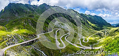 Wonderful mountain scenery. mountain road with perfect blue sky. Romania. Carpathians, Ridge Fagarash. Transfagarasan road. Stock Photo