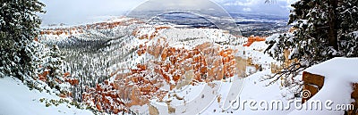 Wonderful Panoramic view: Superb view of Bryce Canyon National Park in Winter / Utah / USA Stock Photo