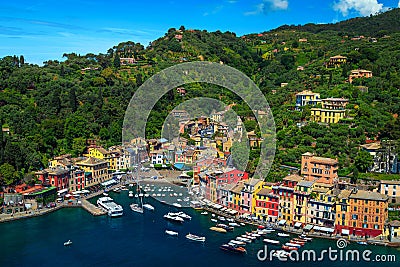 Wonderful Portofino panorama with colorful buildings and fantastic harbor, Italy Stock Photo