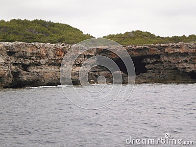 Wonderful Rock Formations Seen From A Boat In Citadel On Menorca Island. July 5, 2012. Menorca, Balearic Islands, Spain, Europe. Stock Photo