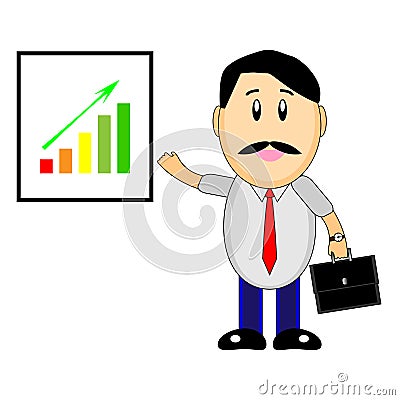 A wonderful simple character of a businessman with a graph of growth Vector Illustration