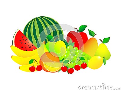 A wonderful still life of fresh fruit on a white background Vector Illustration
