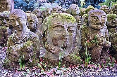 Wonderful stone statues in buddhist temple in Kyoto - Otagi Nenbutsuji Stock Photo