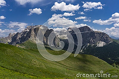 Wonderful summer view of Sella Group . Dolomites. Italy. Stock Photo