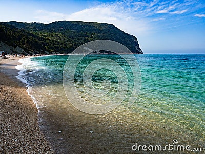 Beach of San Michele in Sirolo, mount Conero, Italy. Stock Photo