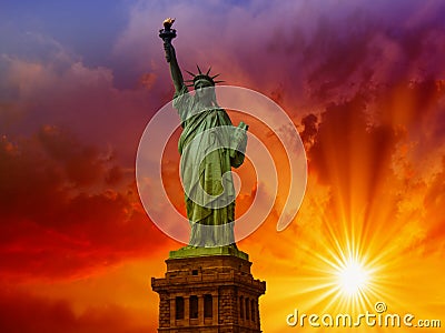 Wonderful upward view of Statue of Liberty, symbol of New York C Stock Photo