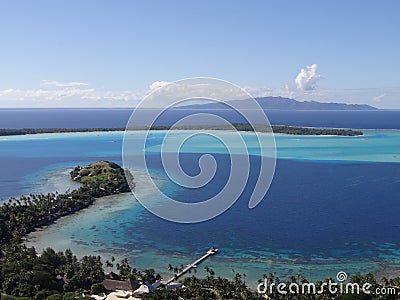 Wonderful view of the island Bora Bora with Taha`a behind Stock Photo