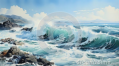 Wonderful watercolors of the ocean in a big storm Stock Photo