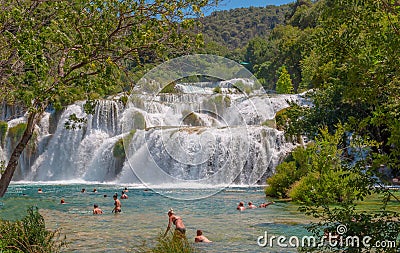 Wonderful waterfall Skradinski Buk on a sunny day Editorial Stock Photo
