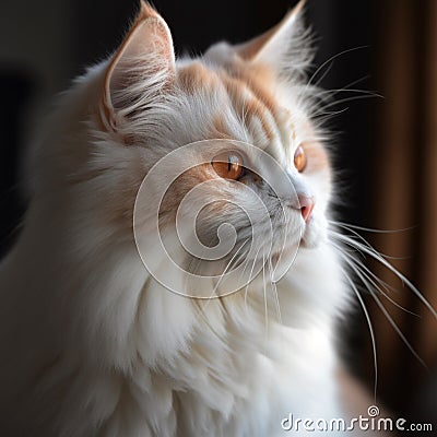 Wonderful white long haired cat with big orange eyes Cartoon Illustration